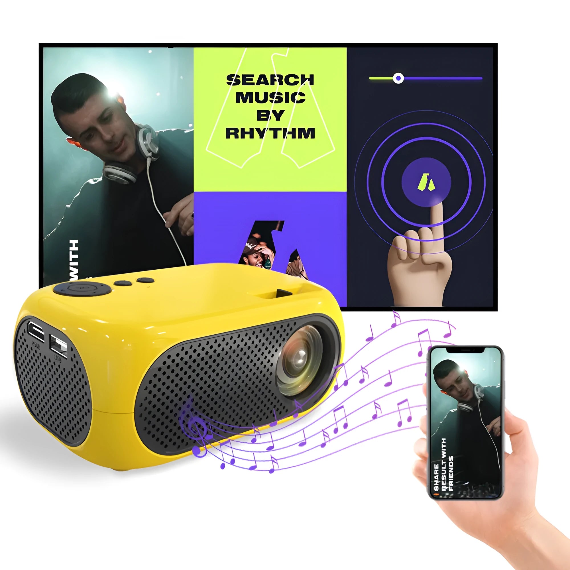 M24 micro mini portable LED projector in gold or white with compact design