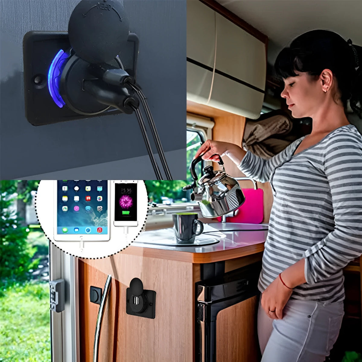 Black vehicle USB charger with 12-24V input and 3.1A output for car device charging