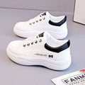 Women's white Korean-style lace-up pumps with cross strap detail and flat 3-5cm heel