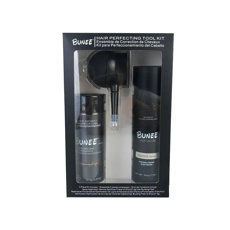 275g dense hair fibre powder can with special applicator nozzle and shaping spray bottle for hair replacement.
