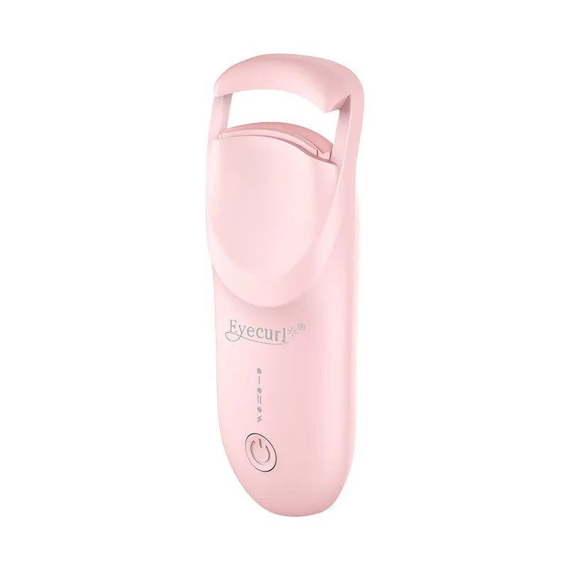 Electric heating eyelash curler in plastic, available in multiple colours with charging cable.