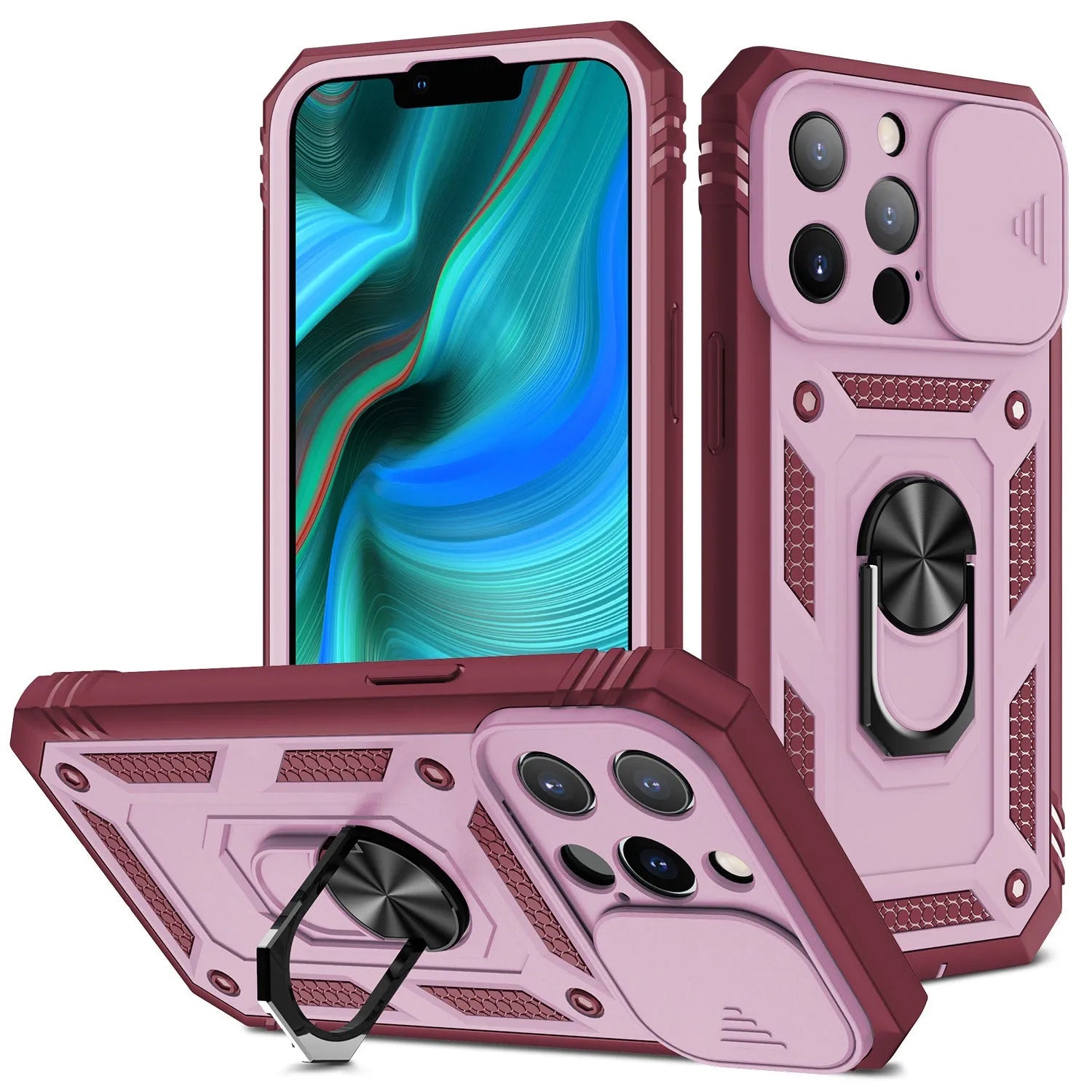 Magnetic sliding window iPhone case in two-tone colour options for iPhone 12 and 13 models