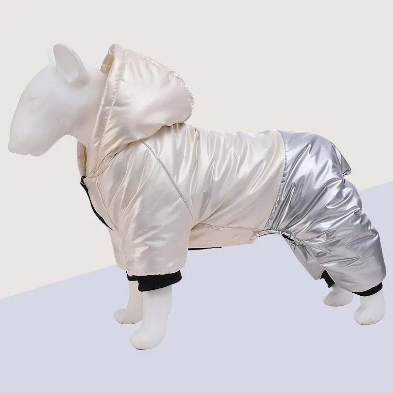Green waterproof windproof dog coat with four-legged design and cotton padding