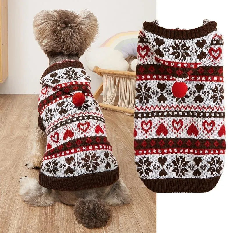 Acrylic knitted dog sweater with snowflake stripe camouflage pattern in pink blue grey colours