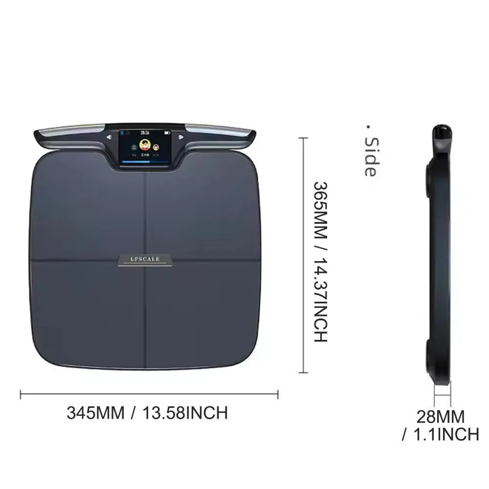 Black eight-electrode body fat scale for measuring weight, fat, calories and moisture