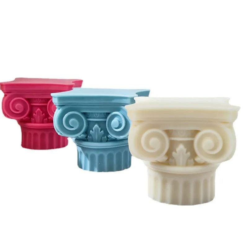 Flexible silicone Roman pillar candle and crafting mould with irregular column shape.
