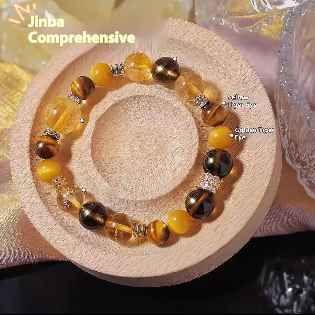 Natural yellow 10mm artificial crystal bead bracelet with tower string design on wrist