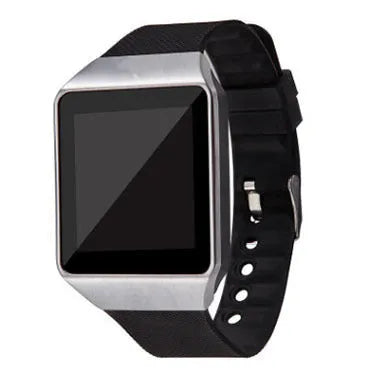 Bluetooth smart watch with 1.44-inch screen on wrist strap, shown in black, white, gold, and silver grey colour options.