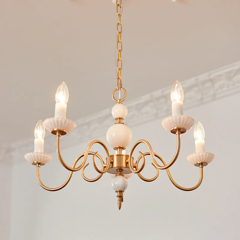 Retro French vintage milk glass and copper chandelier, three-head ceiling light, 45cm diameter, 37cm height, 220V