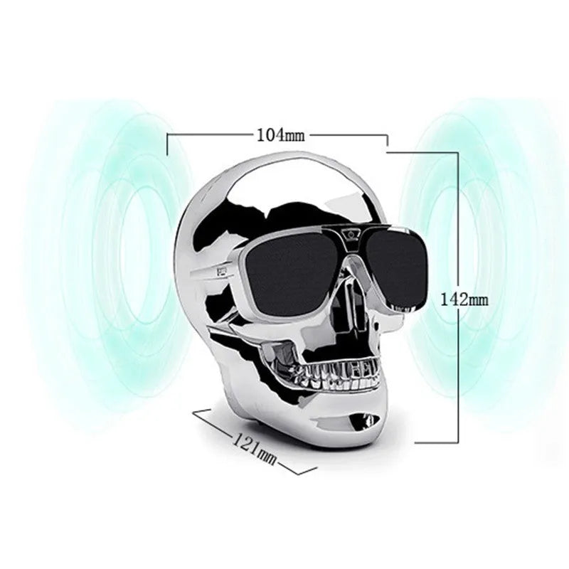 Skull-shaped wireless Bluetooth speaker in black with portable compact design