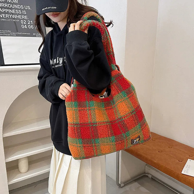 Women's plaid crossbody tote bag in Army Green with large capacity dimensions