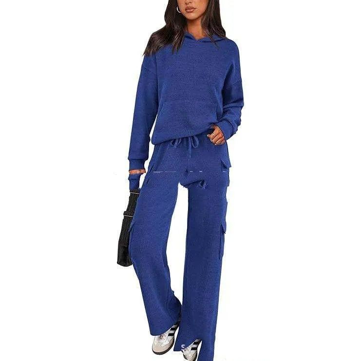 Women's polyester leisure sports suit set with long sleeves and trousers in multiple colour options