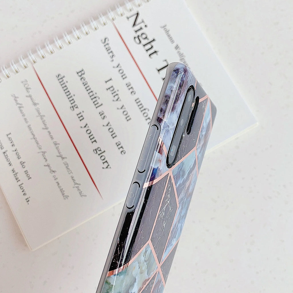 Electroplated marble patterned TPU back cover case for Huawei and Samsung smartphones.