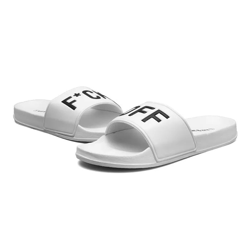 Men's black open toe personalised slippers with rubber sole showing European size markings