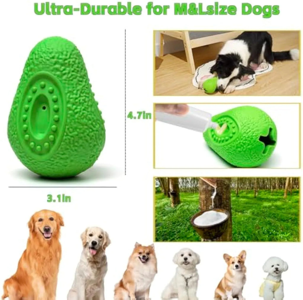 Green avocado-shaped heavy duty rubber dog chew toy for aggressive chewers.
