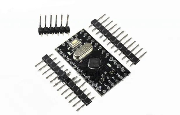 Mini Pro ATMEGA328P microcontroller development board with pin headers and mounting holes