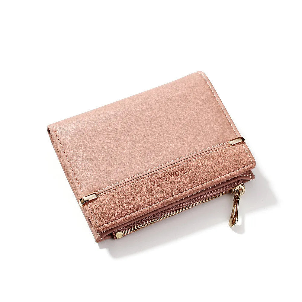 Ladies folding wallet with zipper closure showing multiple internal card slots and compartments