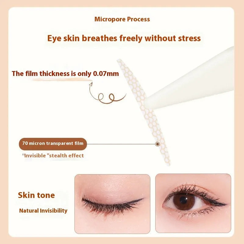 Roll of transparent lace double eyelid stickers in crescent and olive shapes on a clean background