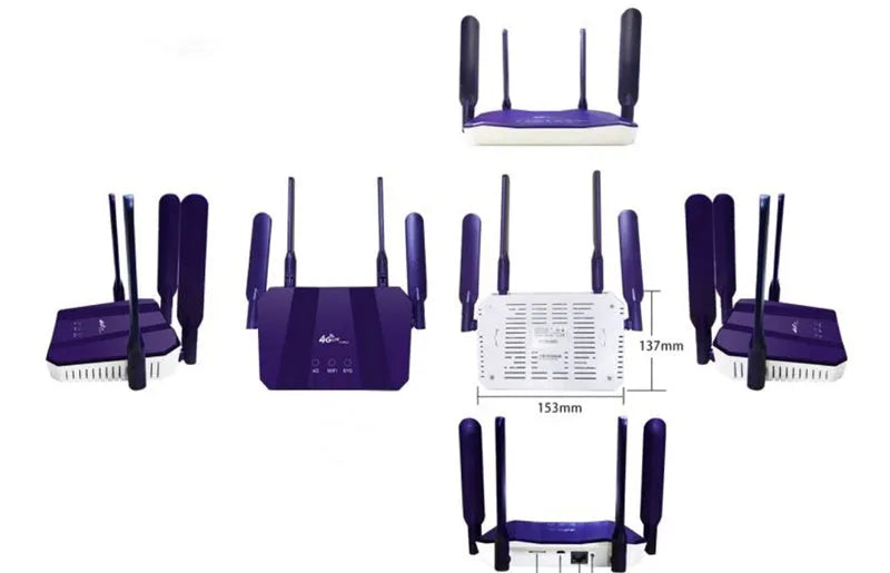 Blue 4G dual mode wireless router with four external antennas