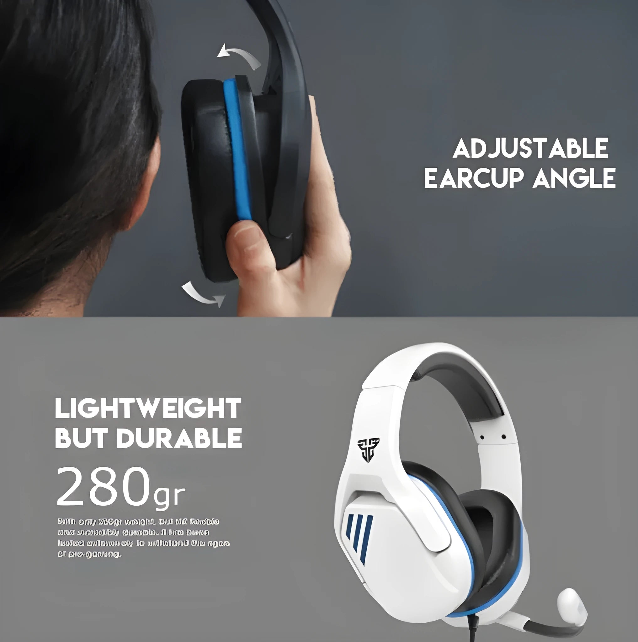 Black and white versions of a wired McWired esports gaming headset with over-ear cups and a boom microphone.