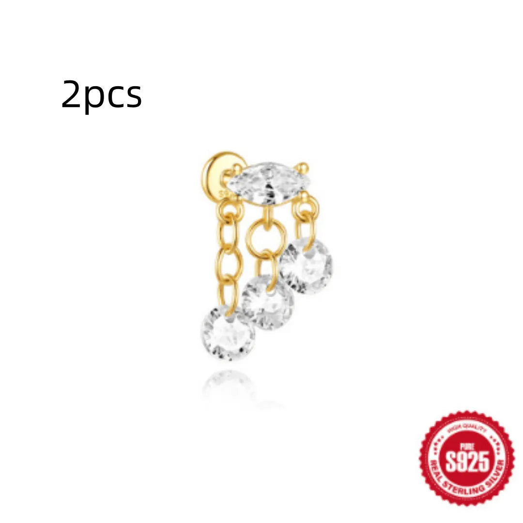S925 sterling silver water drop earrings with flat spiral puncture detail in gold electroplated finish