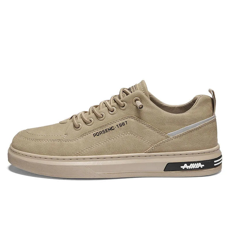 Men's waterproof construction casual shoes with rubber soles in khaki, black, and grey colours