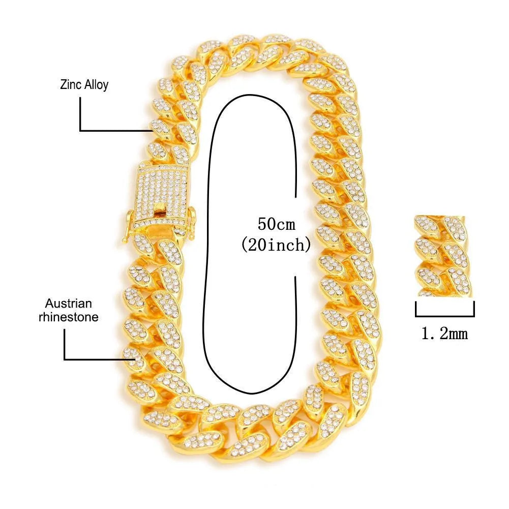 Gold Roman numeral square dial diamond watch with black mesh band, bracelet, and necklace set.