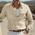 Men's long-sleeved cotton linen summer shirt in loose fit with solid colour options