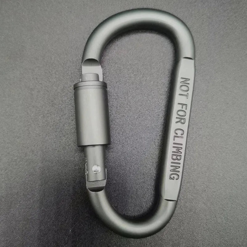 D-type aluminium climbing carabiner with screwgate lock in bright silver colour showing 8cm flat profile
