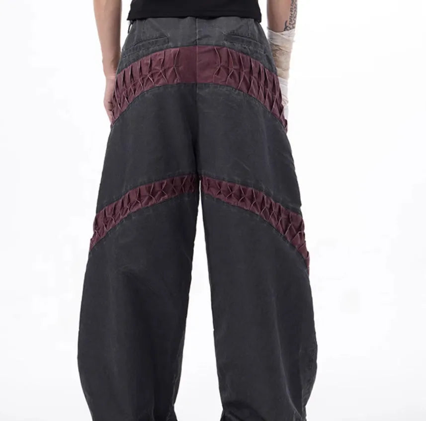 Gray retro three-dimensional keel casual rayon sports pants on a hanger