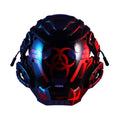Black full-face sci-fi prop helmet with detailed bioweapon tech sculpted design