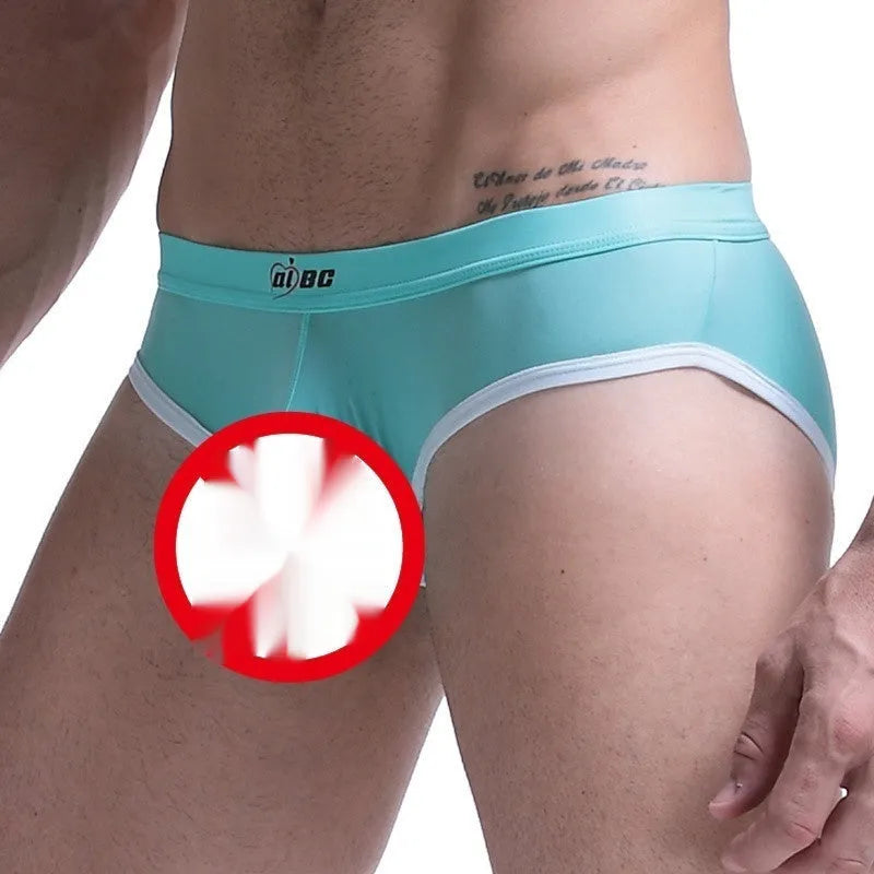 Men's ice silk bazooka briefs in multiple colours, showing mid waist briefs style with bullet separation design.