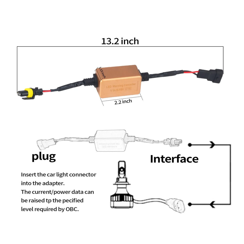 Black alloy Canbus decoder for H4 H7 H11 LED car headlights with plug connections