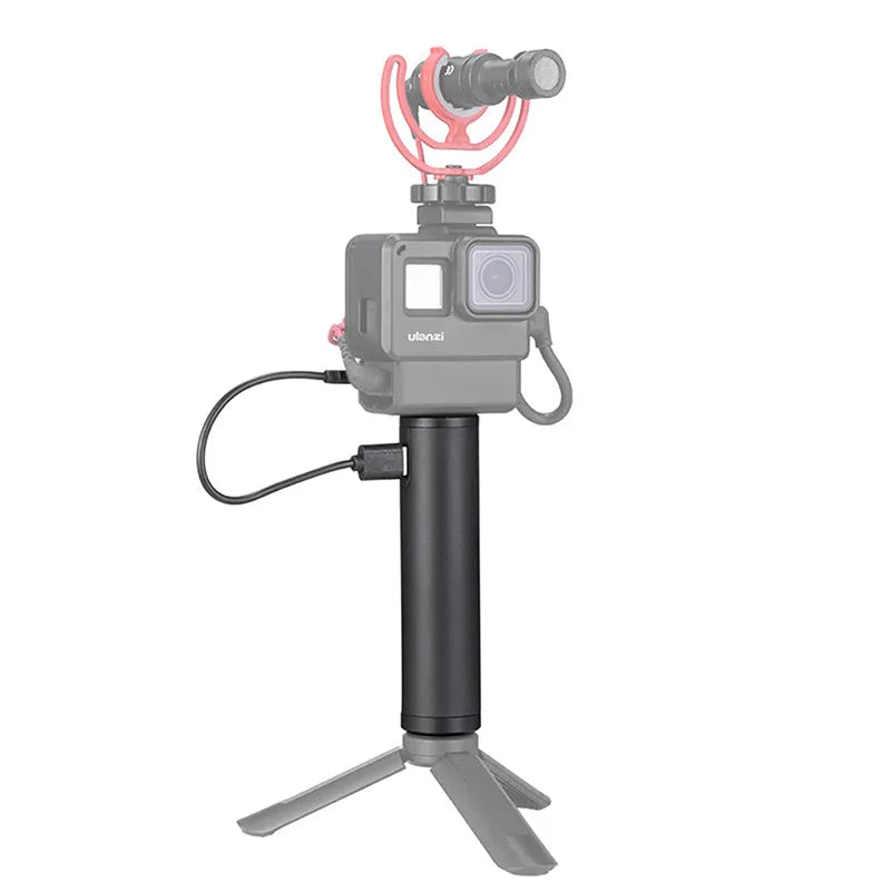 Black aluminium alloy power bank charging handle showing 12.5cm length and 3.2cm width