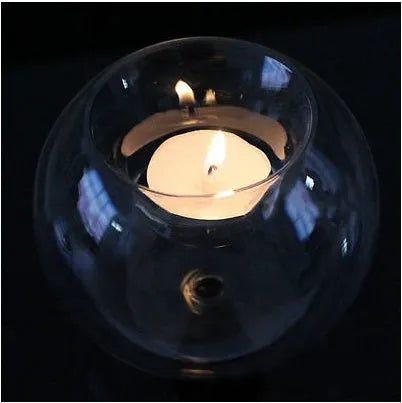 Handmade European hollow glass spherical candle holder in three size options