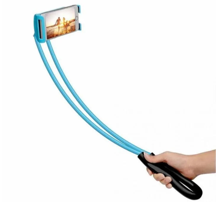 Universal smartphone holder showing 360-degree rotation, compatible with iPhone and Samsung phones, in multiple colours.