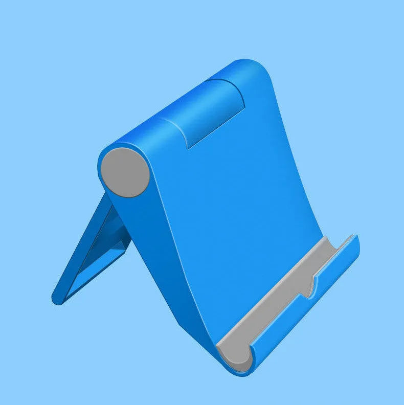 Black PE folding tablet stand holding a mobile phone at an adjustable angle