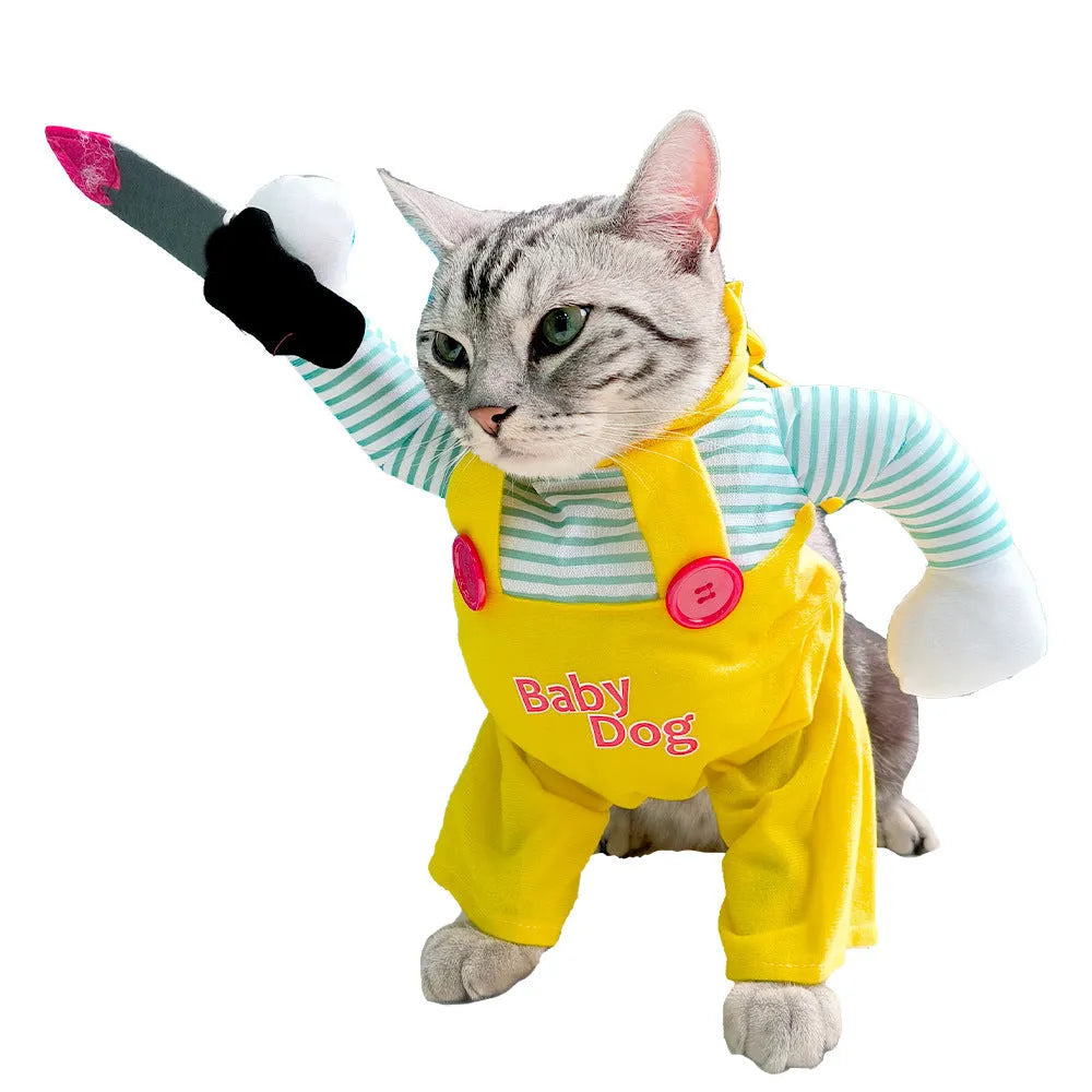 Yellow sword assassin costume for cats in polyester fabric with four size options