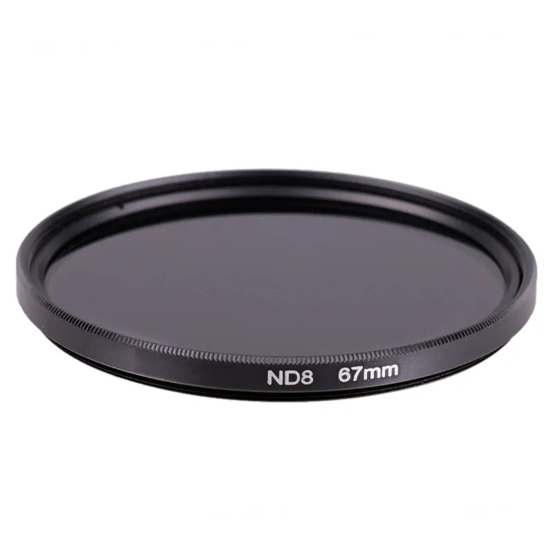 ND8 neutral density camera filter with aviation aluminium frame on a lens thread.