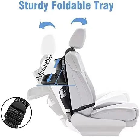 Black oxford cloth car seat back organiser bag with hanging buggy measuring 42x30cm