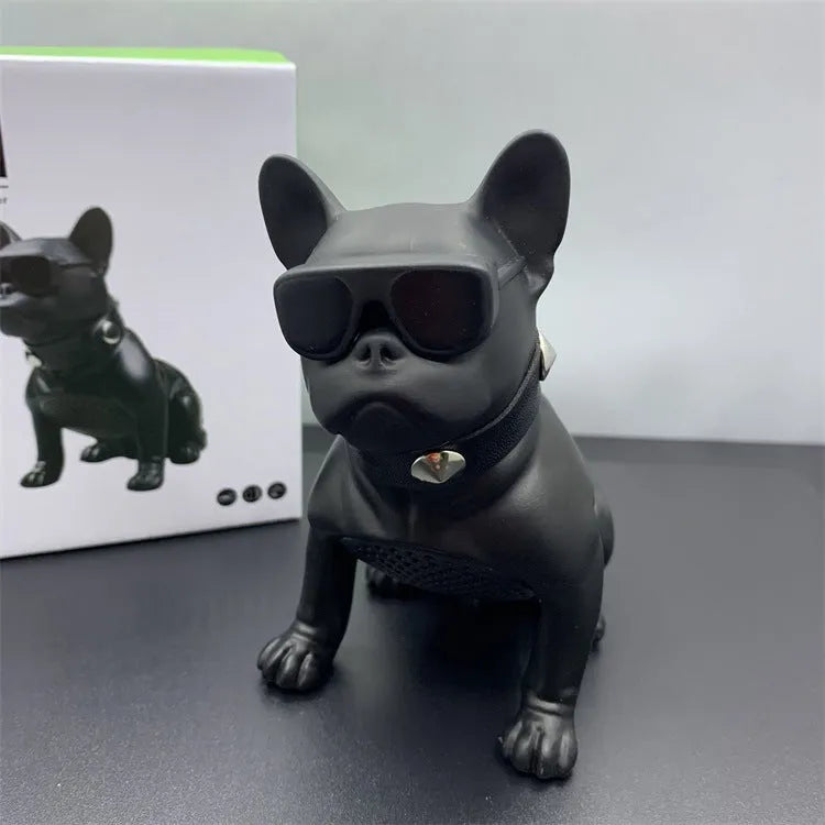Mini bulldog-shaped Bluetooth speaker in black, red, or white colour, showing compact design.