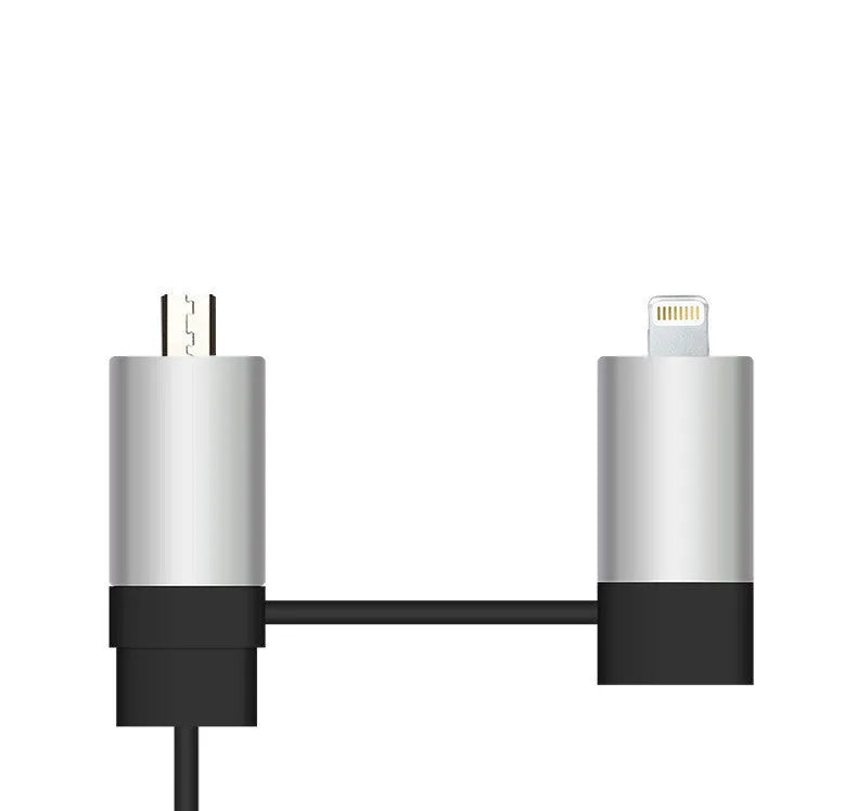 Black and gold dual USB car charger with retractable cable for vehicle charging