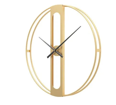 Round metal wall clock with 50cm diameter face in black or gold finish.