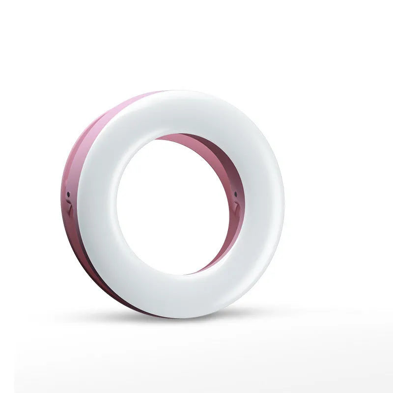 Black LED selfie ring light for mobile phones with USB cable for rechargeable photography lighting