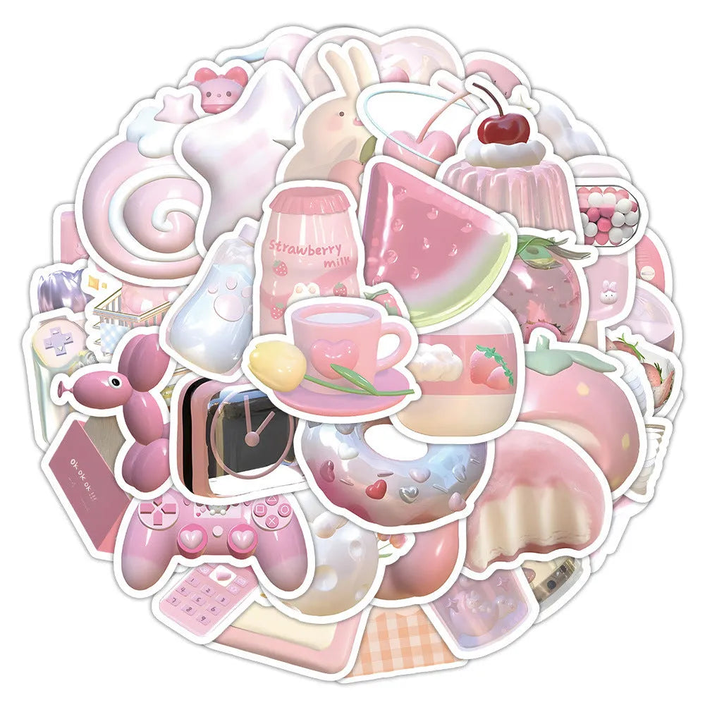 63-piece set of 3D decorative heart stickers in light pink colours with two cute pattern designs.