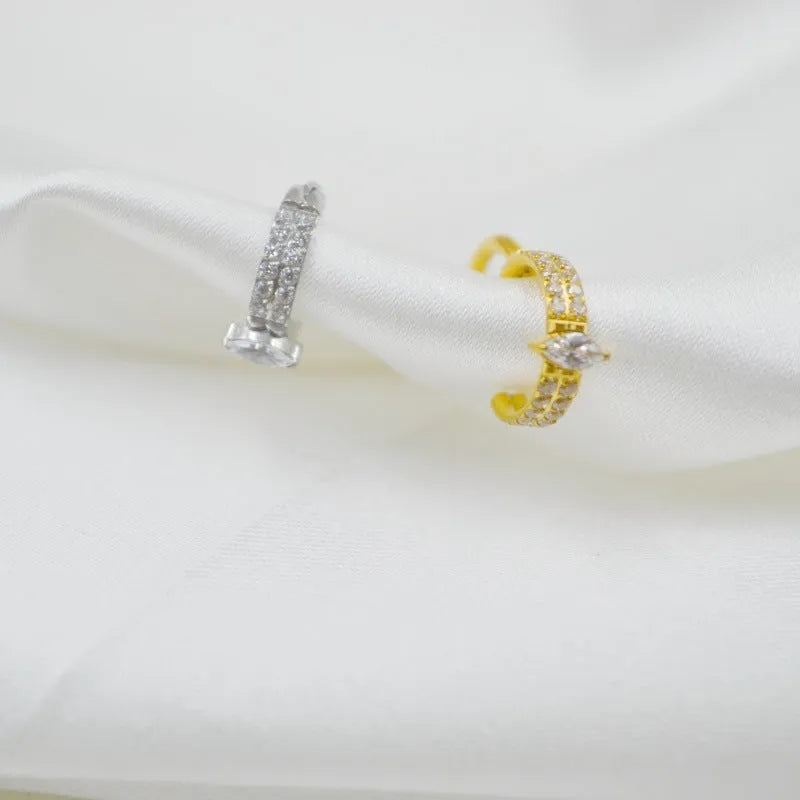 316 titanium steel heart earrings with full diamond zircon setting in silver or gold colour