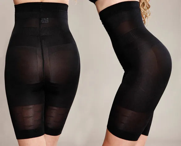 Women's seamless high-waist shapewear shorts for tummy control in black and nude colours