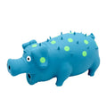 Latex pig-shaped dog chew toy with textured surface and squeaker in multiple colour options