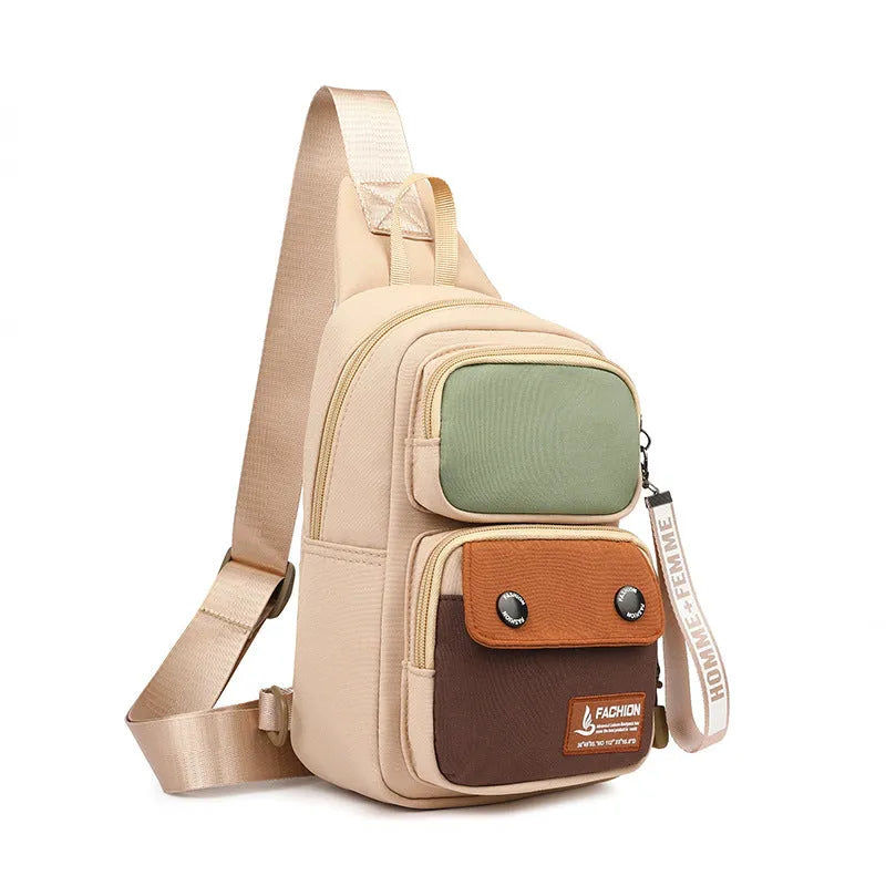 Outdoor leisure crossbody bag with letter pattern in black with contrast colour options