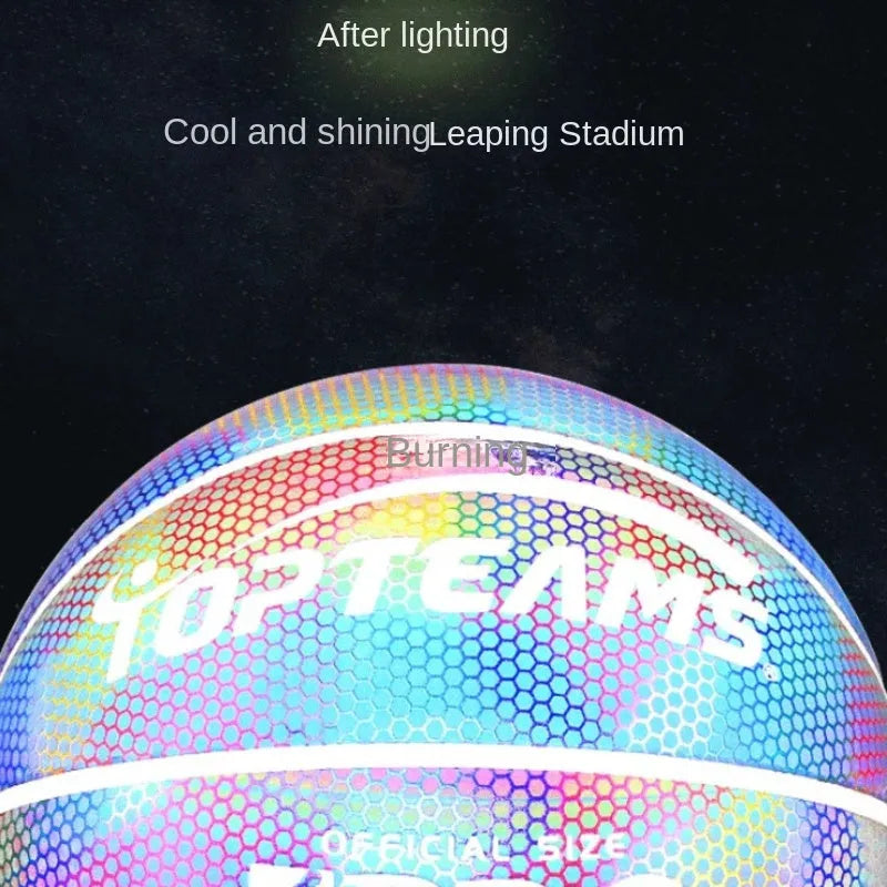 No. 7 basketball with holographic luminous reflective fluorescent surface in polyurethane material